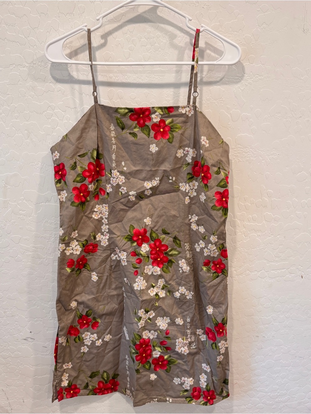 Vintage Y2K 90s Asian Floral Dress XL Black Cherry Blossom Grunge Fairycore